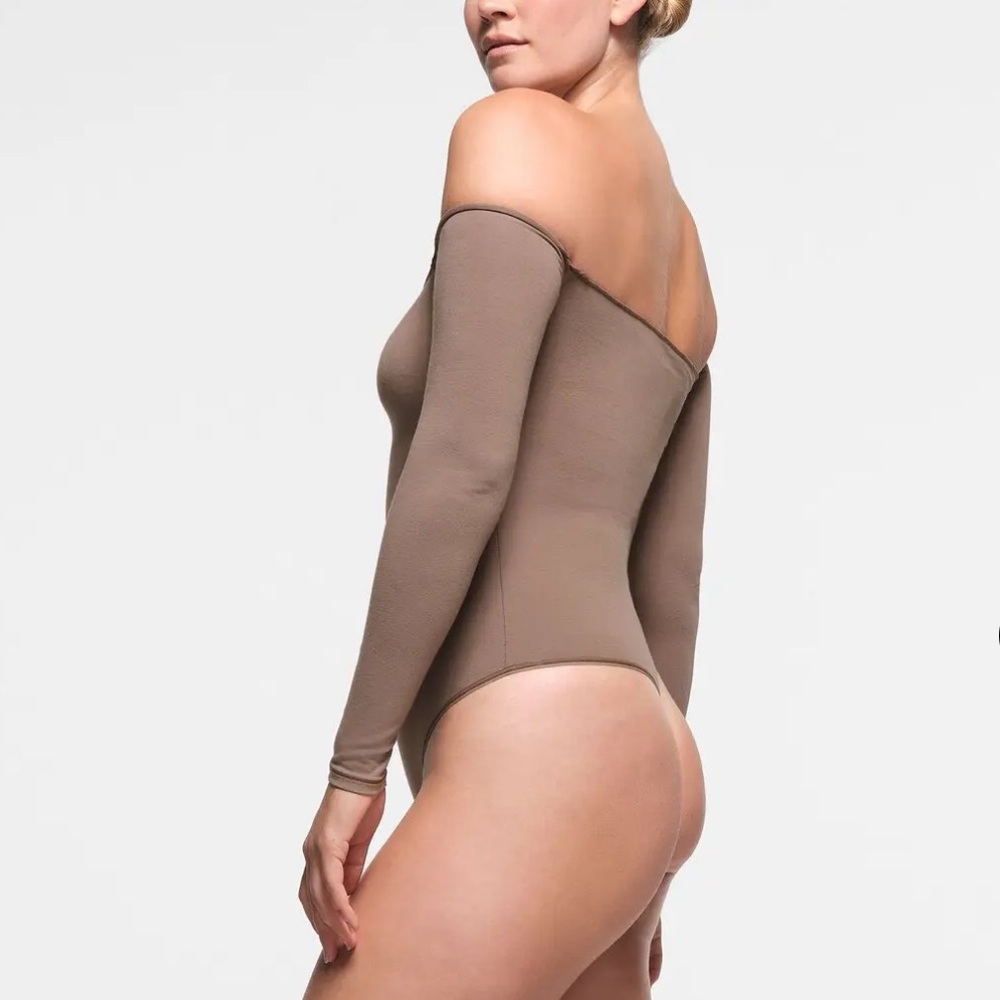 NWT COTTON JERSEY OFF THE SHOULDER BODYSUIT | TRUFFLE Brown 3X Stretchy - Picture 3 of 5